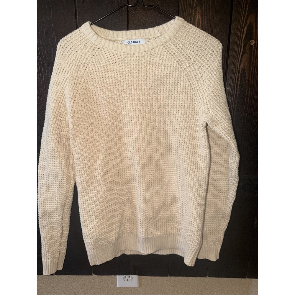 Old Navy Knit Cream Sweater Juniors Size Xl Or Womens Small 100% Cotton R
